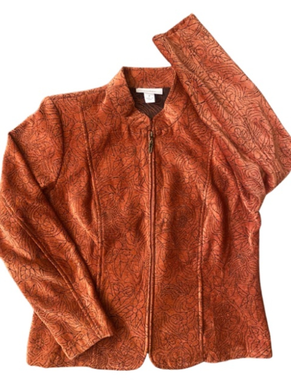 DRESSBARN Orange Rust Floral-Textured Full Zip  Women’s Blazer Jacket Size M